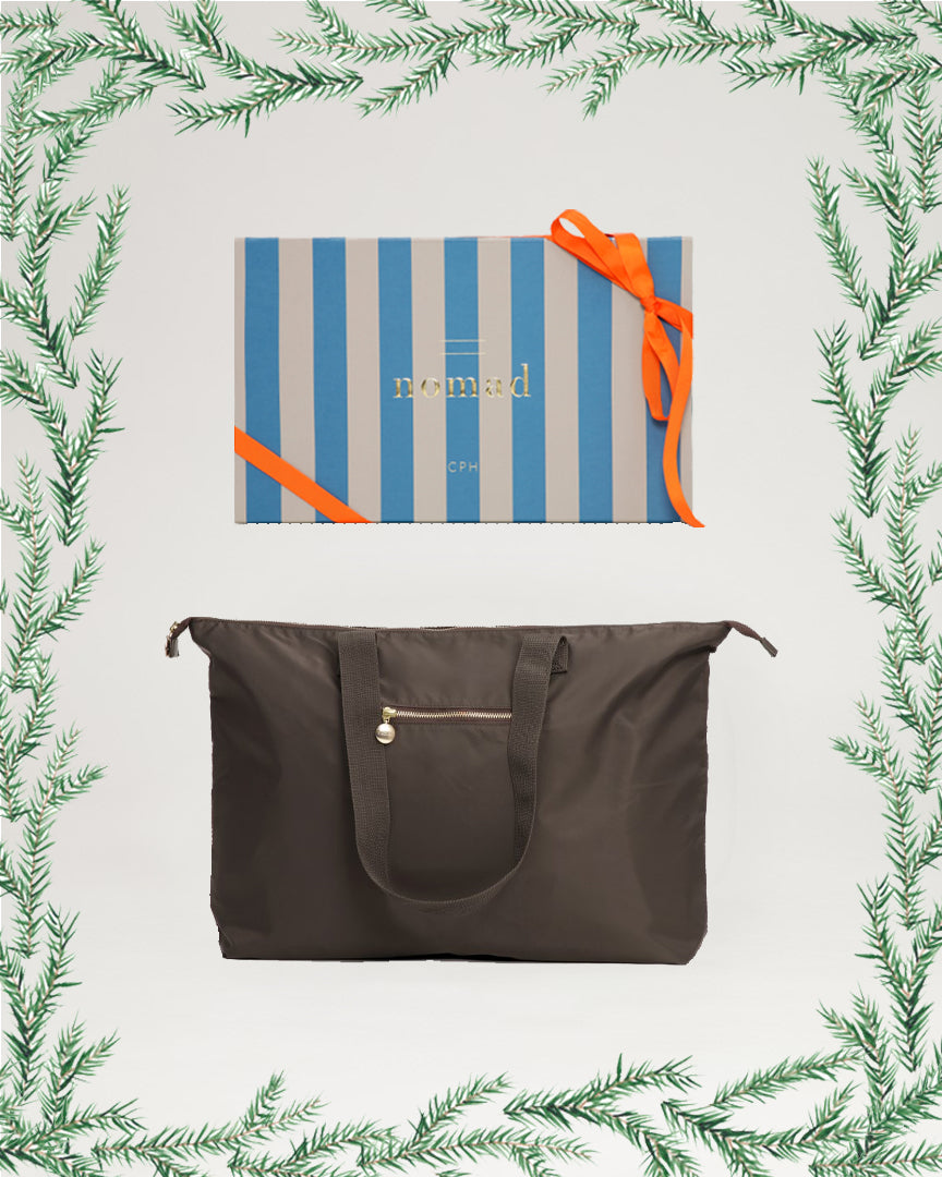 Shopper taske brun + blå gaveæske